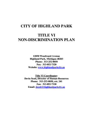 CITY OF HIGHLAND PARK TITLE VI NON-DISCRIMINATION PLAN - highlandparkcity