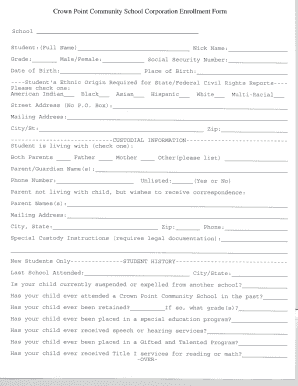 Crown Point Community School Enrollment Form