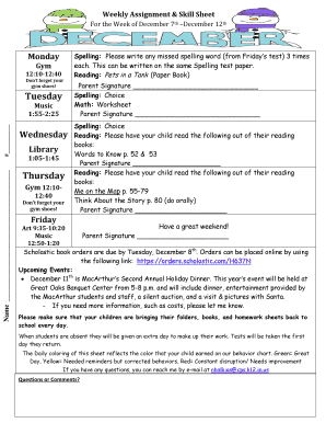 Weekly Assignment & Skill Sheet
