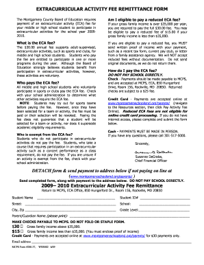 Montgomery County Extracurricular Activity Fee Remittance Form