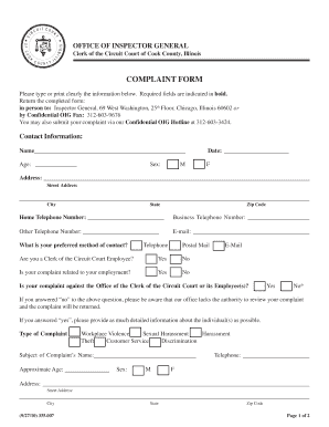 Cook County Circuit Court Complaint Form