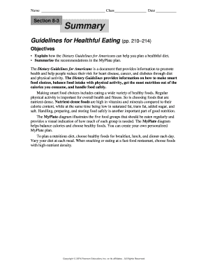 Healthful Eating Guidelines Worksheet