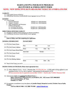 Maryland PTA Insurance Enrollment Form