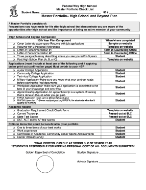 High School and Beyond Plan Portfolio Checklist