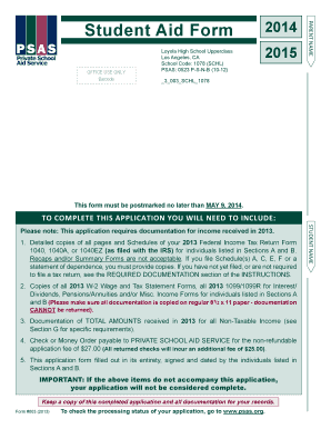 Private School Aid Form 2014