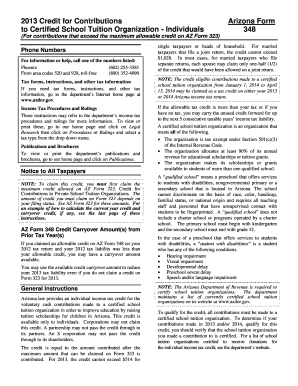 Arizona Form 348 Credit for Contributions to Certified School Tuition Organization