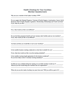 Ladies Auxiliary VFW Member Questionnaire