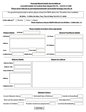 Perinatal Mental Health Service Referral Form