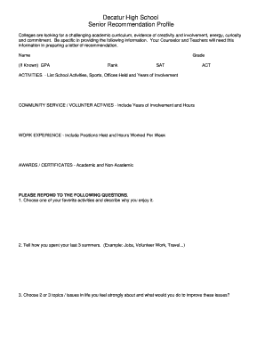 Senior Recommendation Profile
