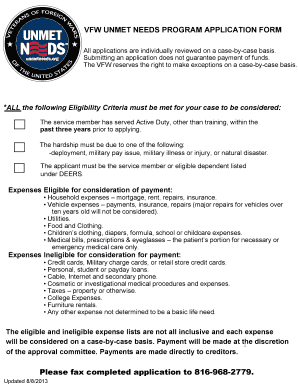 VFW Unmet Needs Program Application Form