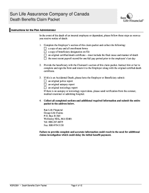 Sun Life Death Benefits Claim Packet