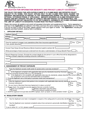 Application for Information Security and Privacy Liability Coverage