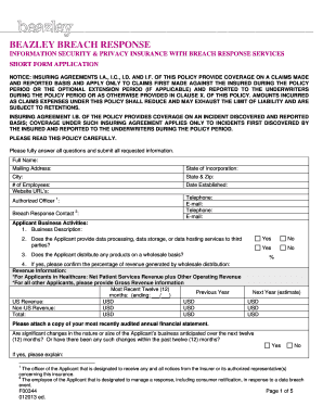 Beazley Breach Response Insurance Application