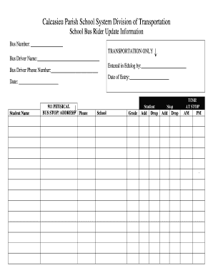 School Bus Rider Update Form
