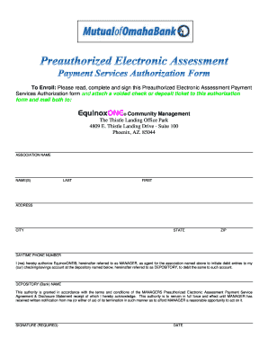Preauthorized Electronic Assessment Payment Authorization Form