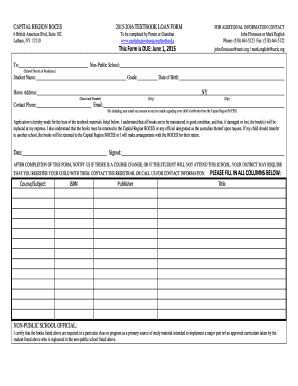Capital Region BOCES Textbook Loan Form
