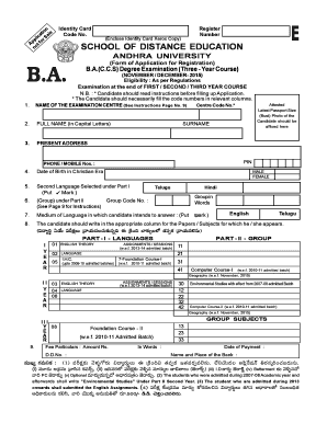 B.A. Degree Examination Registration Form