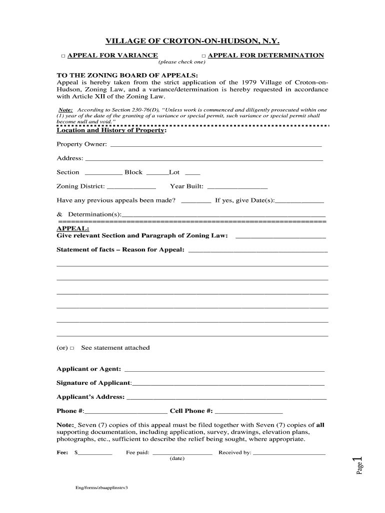 Fillable Online VILLAGE OF CROTONONHUDSON NY Fax Email Print pdfFiller