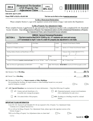 Vermont Homestead Declaration and Property Tax Adjustment Form