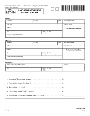 Letter of sale of land - VT Form LAND GAINS INSTALLMENT LGT-174 PAYMENT VOUCHER - tax vermont