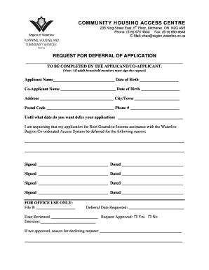 Request for Deferral of Application