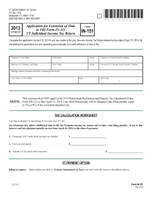 Vermont Individual Income Tax Extension Form