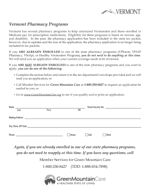 Vermont Pharmacy Program Application