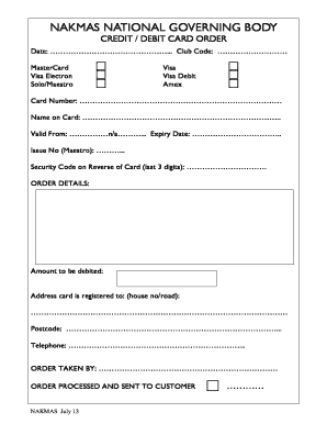 Credit Debit Card Order Form