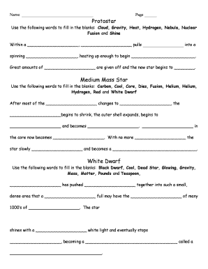 Star Life Cycle Worksheet