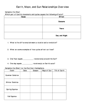 Earth Moon and Sun Relationships Worksheet