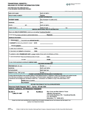 Transitional Benefits Release of Patient Information Form