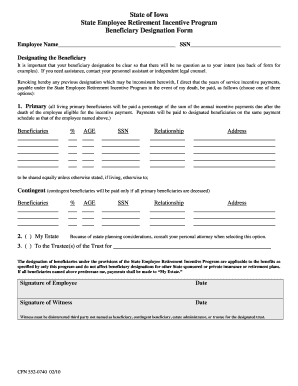 Iowa State Employee Retirement Incentive Beneficiary Designation Form