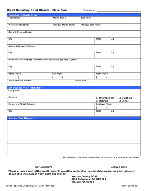 Credit Reporting Direct Dispute Claim Form