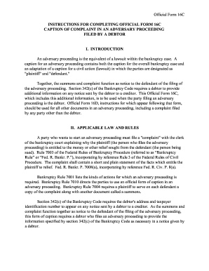 Official Form 16C - Adversary Proceeding Complaint