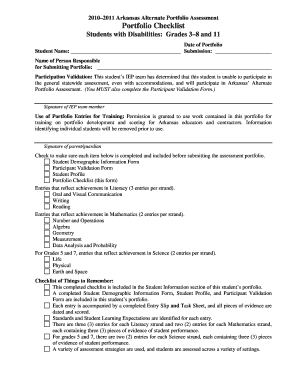 Arkansas Alternate Portfolio Assessment Checklist