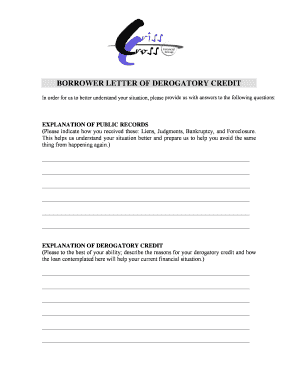 Borrower Letter of Derogatory Credit