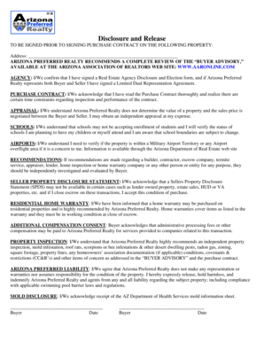Arizona Property Disclosure and Release Form