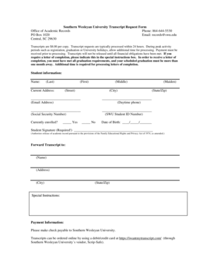 Southern Wesleyan University Transcript Request Form