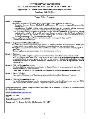 University of Rochester Tuition Waiver Application