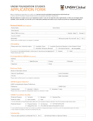 UNSW Foundation Studies Application Form