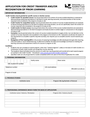 Application for Credit Transfer and Recognition of Prior Learning