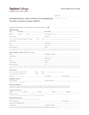 International Application for Admission