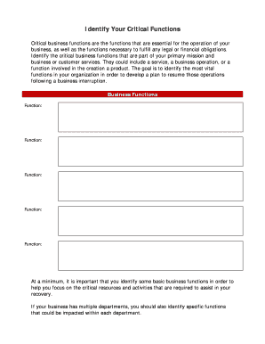 Business Continuity Critical Functions Form