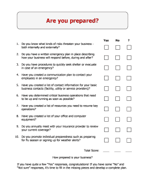 Business Emergency Preparedness Checklist