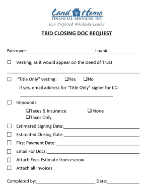 TRID Closing Document Request