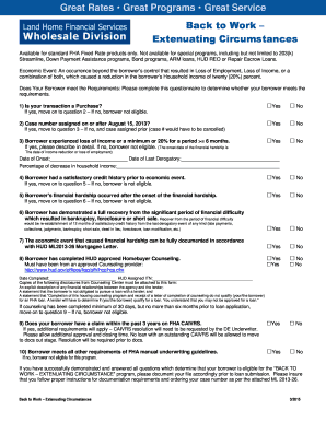 Back to Work Extenuating Circumstances Form