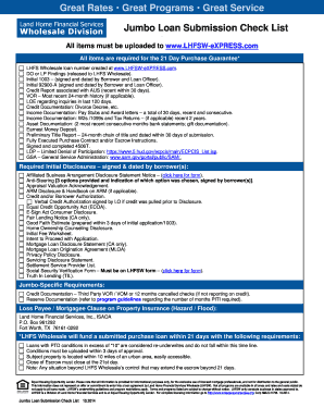 Jumbo Loan Submission Checklist