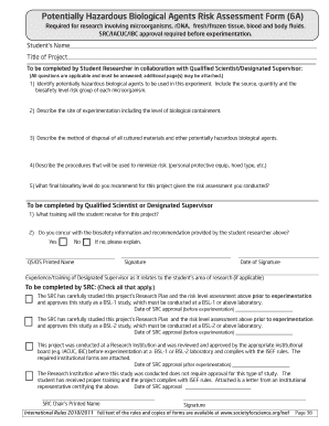 Potentially Hazardous Biological Agents Risk Assessment Form