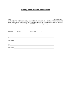 Hobby Farm Loan Certification