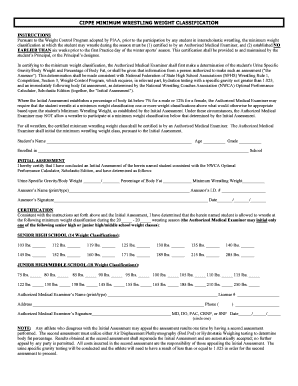 PIAA Wrestling Weight Classification Form